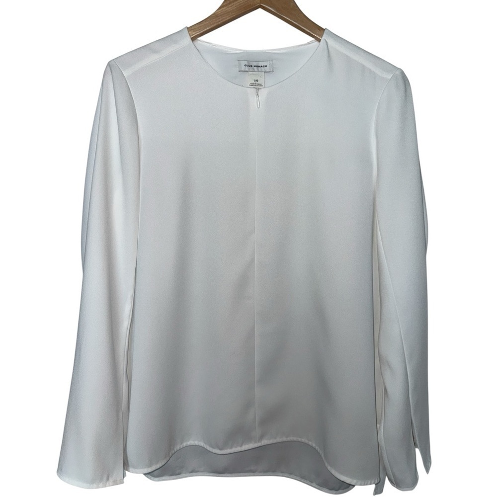 CLUB MONACO White Bramah Blouse Long Sleeve Zip Up Top Large